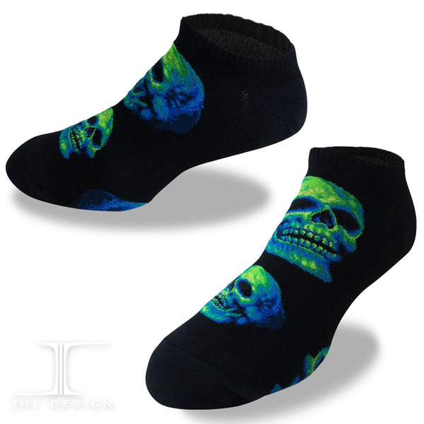 Ankle Socks Green Light Skulls